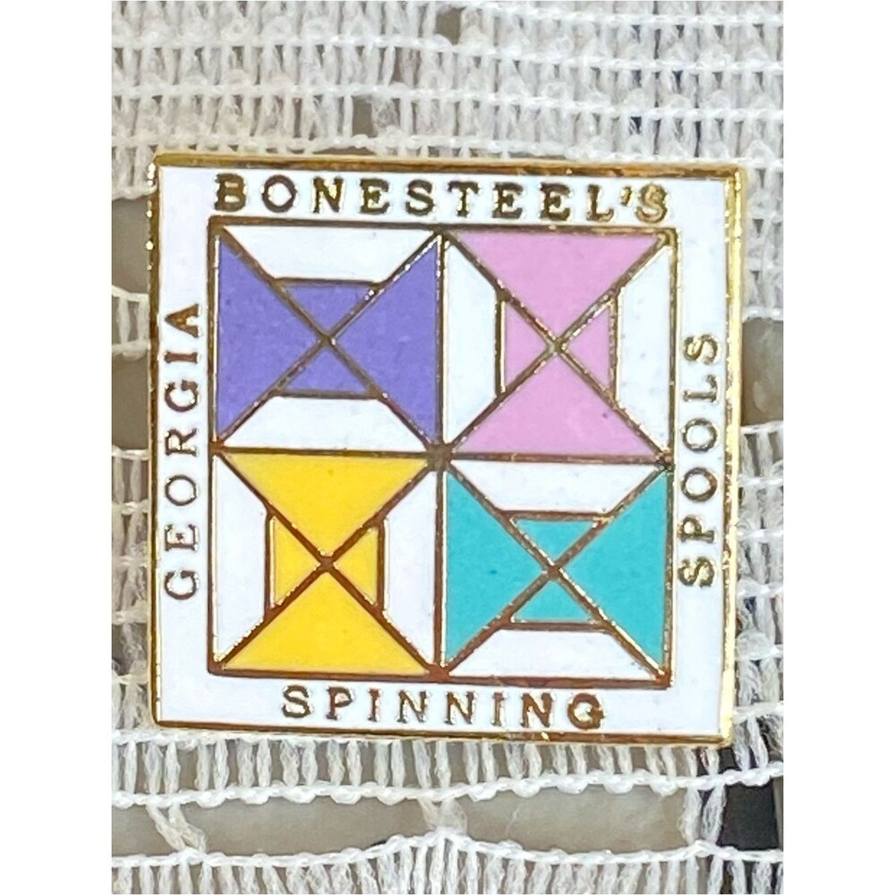 Georgia Bonesteels Spinning Spools Lapel Pin Pastel Quilt Block Colors Vintage